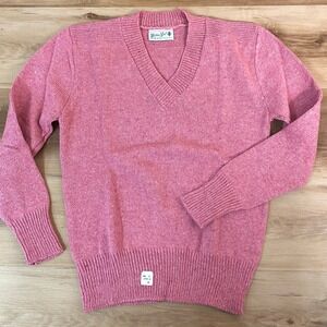 Vintage 1950s 60s Deadstock Pink V Neck Acrylic Sweater Women Medium Mid Century